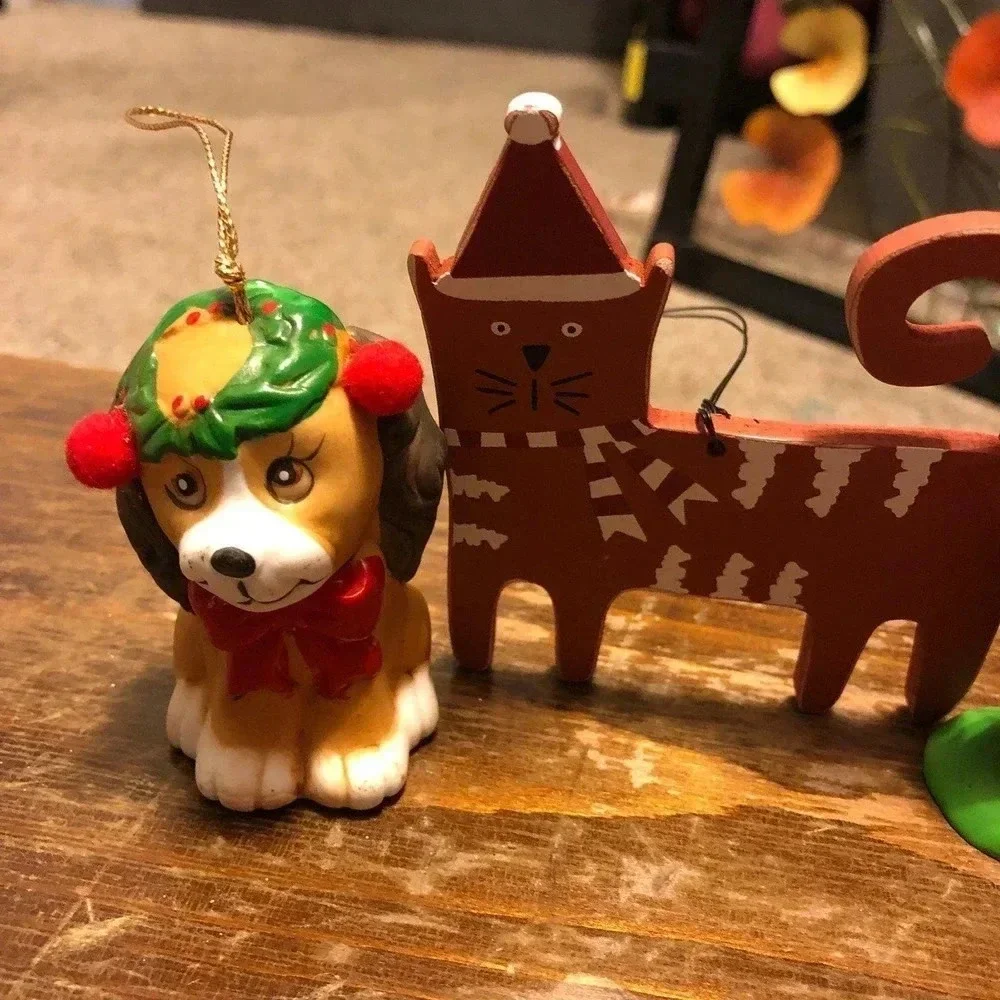 3 Pieces lot Of Christmas ornaments Cat Dog and Santa
